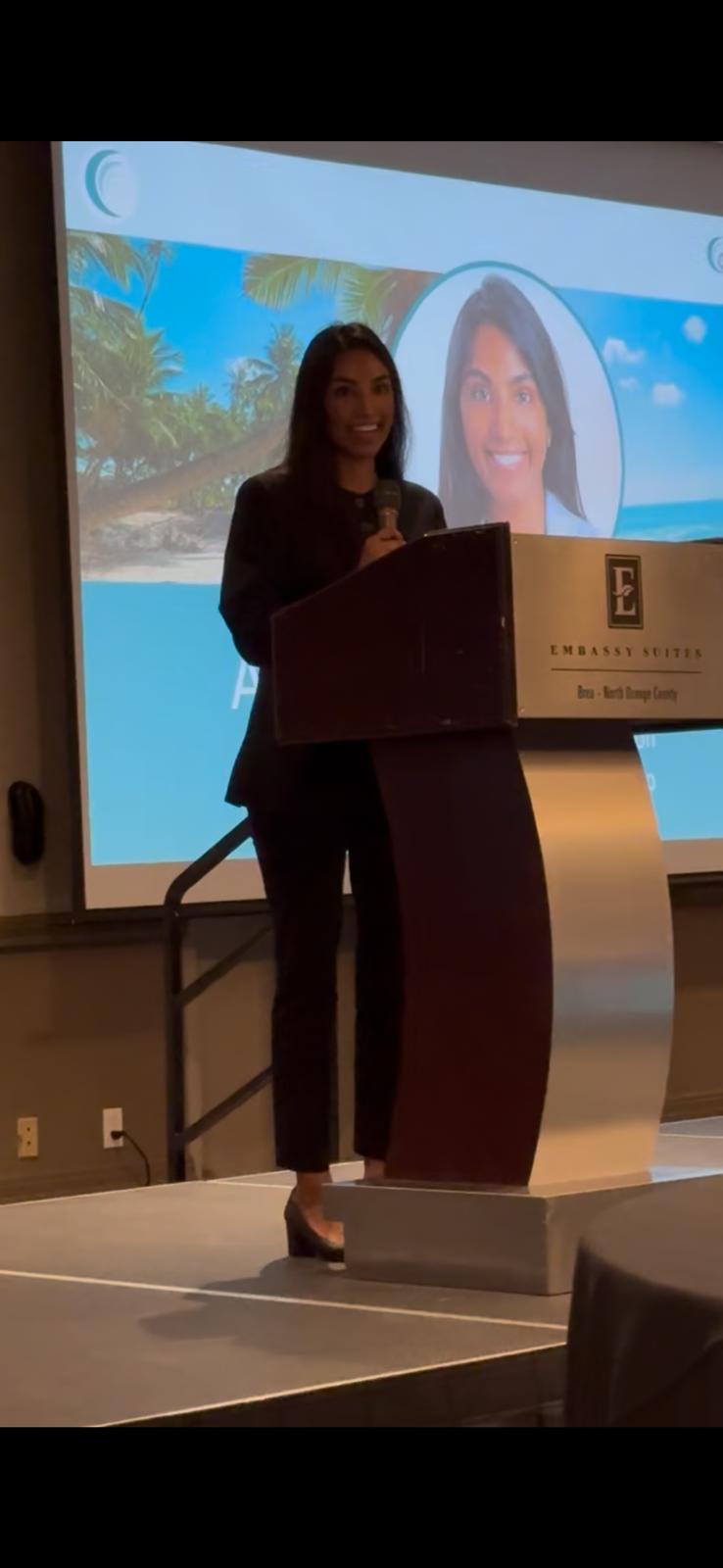 Dr. Abinaya Thenappan speaking on an ophthalmology panel